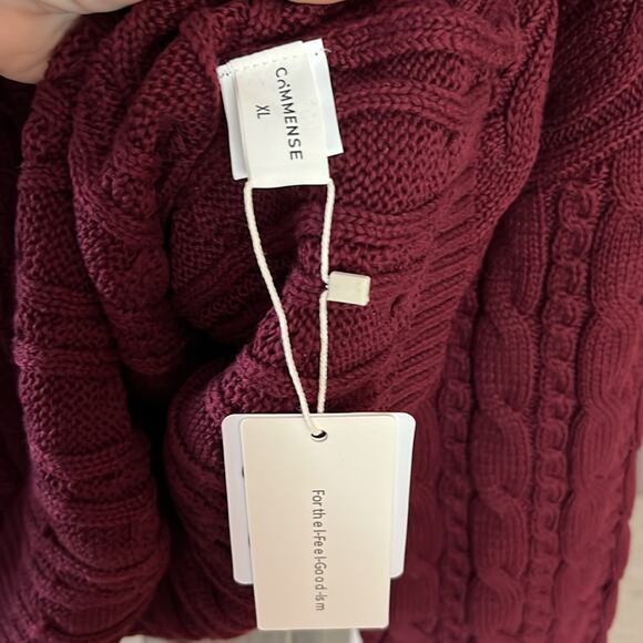 NWT preppy cable knit sweater silver clip by Commense burgundy XL - Picture 4 of 9